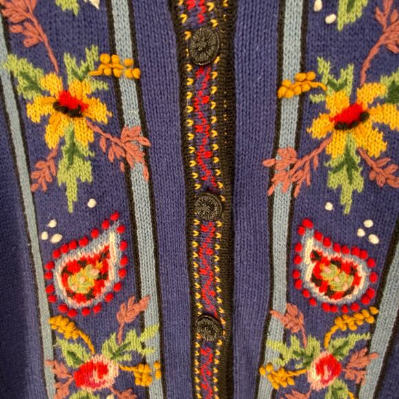 🍂 Vintage Embroidered Knit Cardigan | Cozy Folk Boho Winter Layer | Size M - Picture 9 of 14